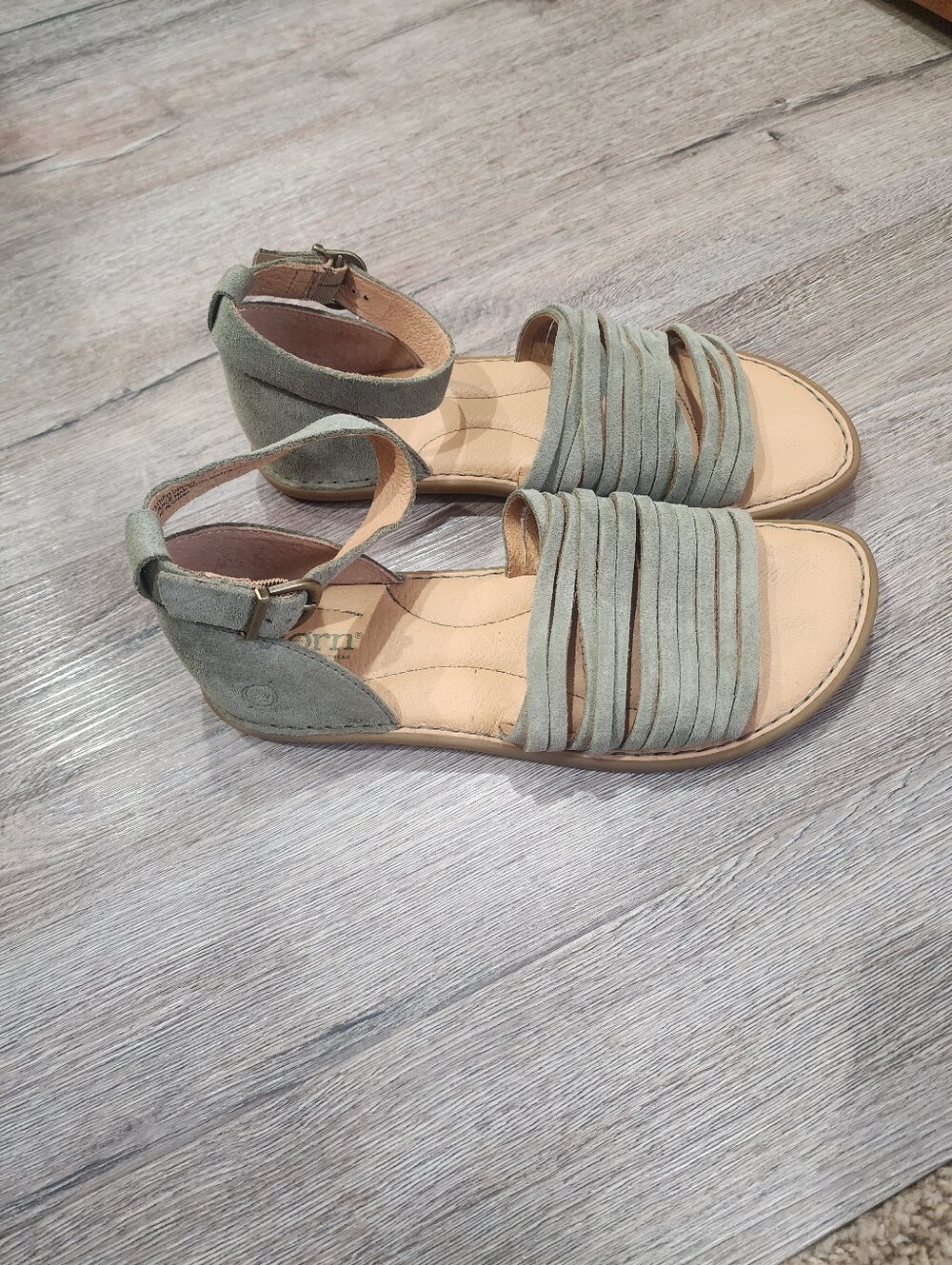 New Worn Born Green Leather Suede Ankle Sandals 8 Margot